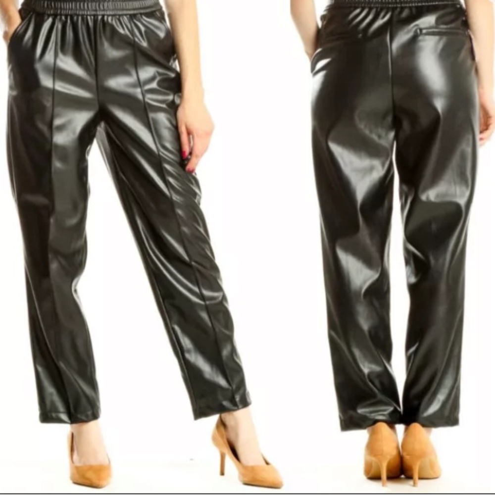 Maison d’Amelie Womens Blk Faux Leather Elastic Waist Pants Sz 6